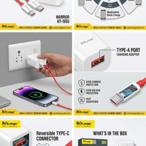 Hitage 120W Fast Charger HT-1555 with Type-C Cable | Multi-Protocol Fast Charging Adapter (White)